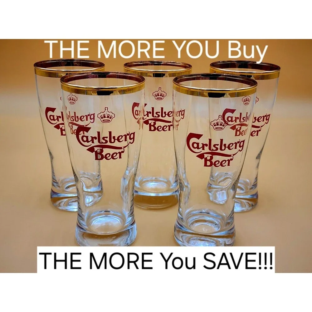 1970s Denmark CARLSBERG BEER Red Crown 12oz ACL Glass Tavern Trove